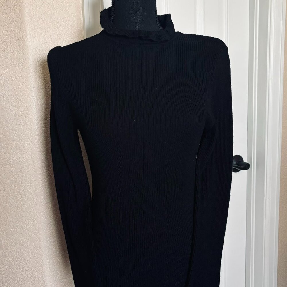 EXPRESS Long Sleeve Ribbed Shirt with Ruffle Neck and Wrist - NWOT